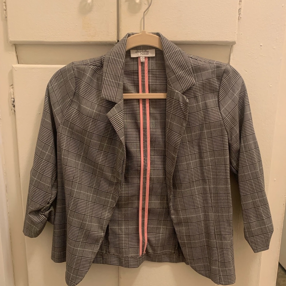 Gray Charlotte Russe Plaid Knit Blazer- Size Small